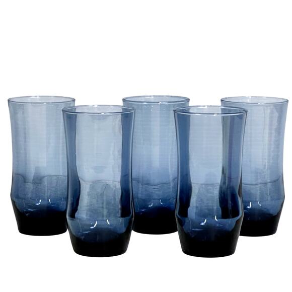 Libbey Apollo Blue Flat 16 oz Vintage Tumblers Retro Drinking Glasses-Set of 5 - Picture 1 of 4